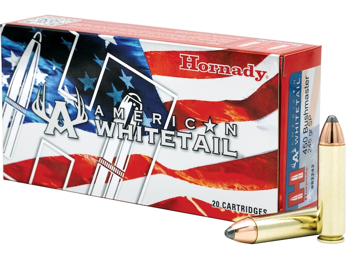 In Stock: Hornady American Whitetail 450 Bushmaster Ammo 245 Grain Hornady Interlock Jacketed Soft Point 500round